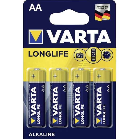 Alkalické batérie VARTA Longlife, typ AA, 14 mm, sada 4 ks
